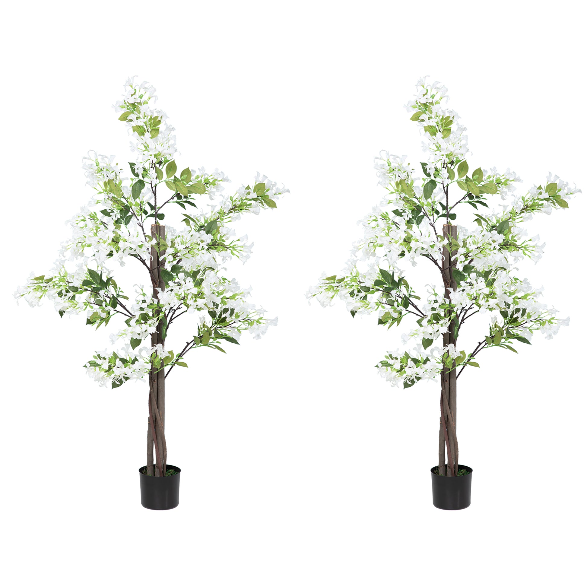 Photo of HOMCOM Artificial Plants Honeysuckle Flower in Pot Fake Plants with Curved Boots for Indoor Outdoor 15x15x150cm Set of 2 White in White colour on a white background
