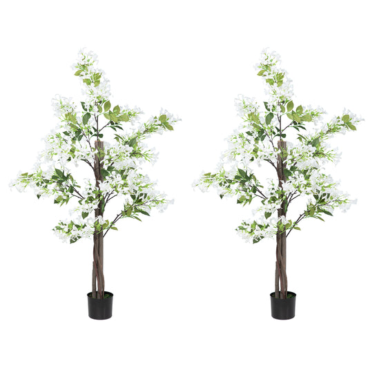 Photo of HOMCOM Artificial Plants Honeysuckle Flower in Pot Fake Plants with Curved Boots for Indoor Outdoor 15x15x150cm Set of 2 White in White colour on a white background