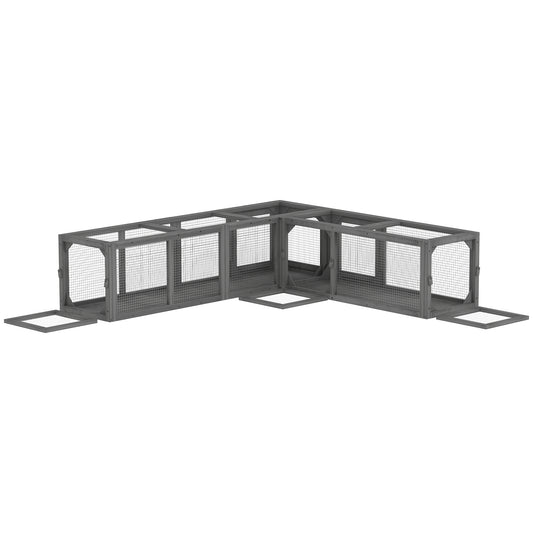 Photo of PawHut Cat Tunnel, 250cm Extra Long Wooden Cat Play Tunnel with 8 Doors, L-shape/Rectangle, Outdoor Cat Enclosure, Dark Grey in Grey colour on a white background