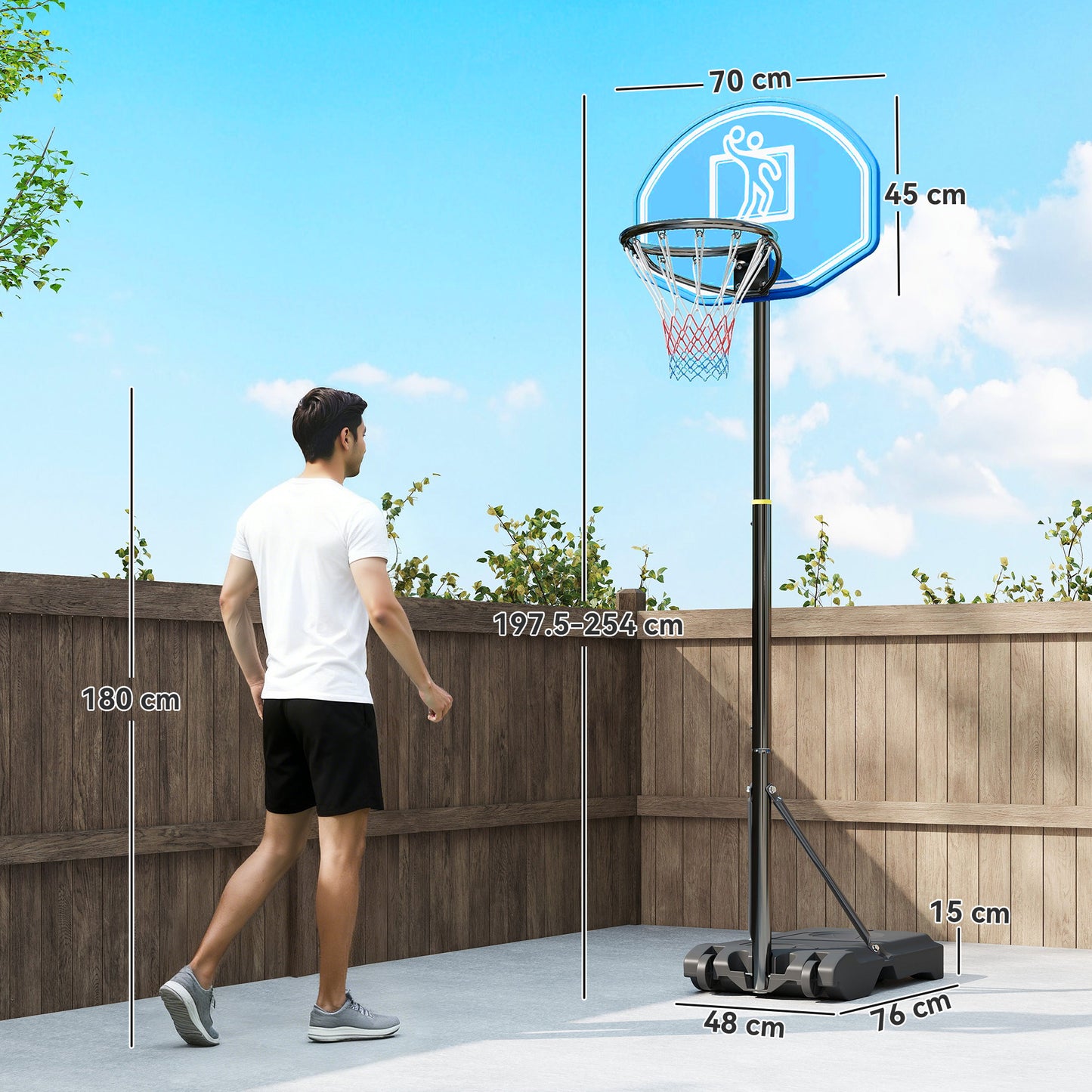 HOMCOM Adjustable Basketball Hoop and Stand, with Wheels and Weight Base, Blue