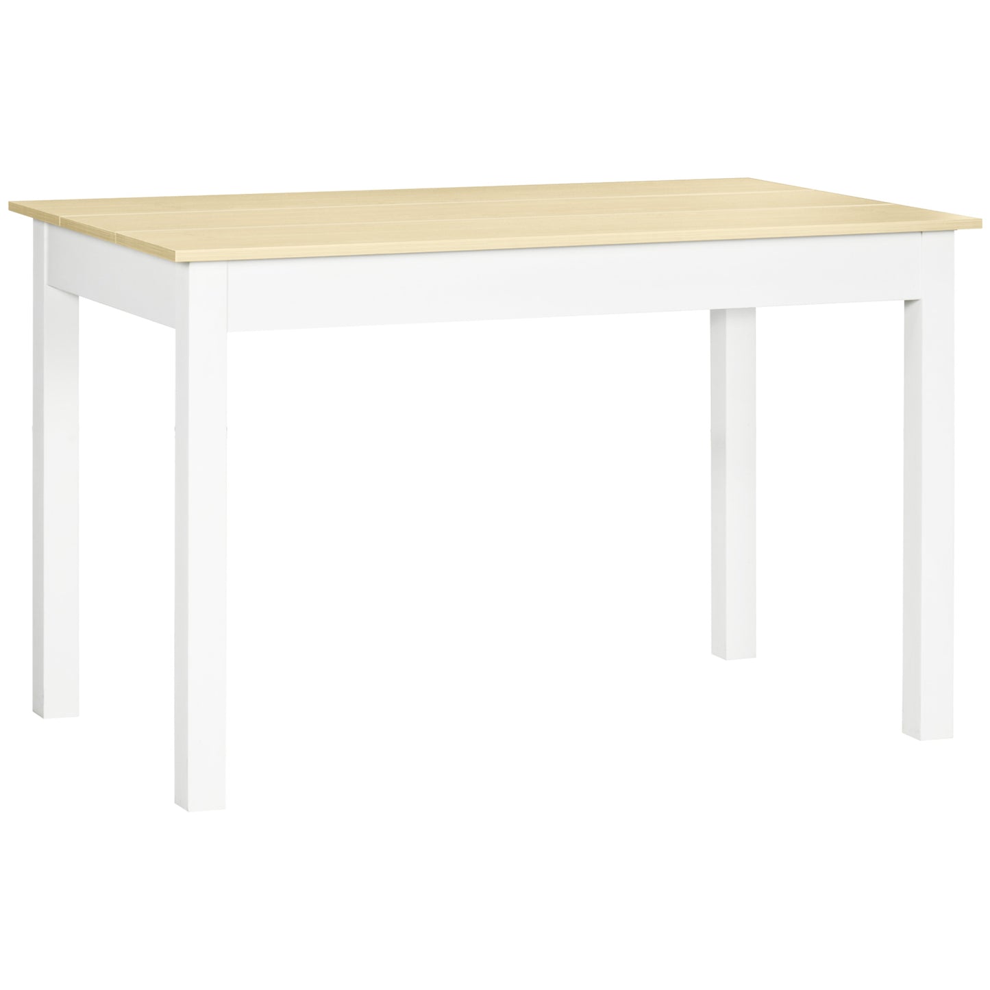 Photo of HOMCOM Dining Table for 4 to 6, Modern Kitchen Table with Wood Effect Tabletop, Thick Legs, 120L x 70W x 75Hcm, for Dining Room, Kitchen, Living Room, Oak in Oak colour on a white background