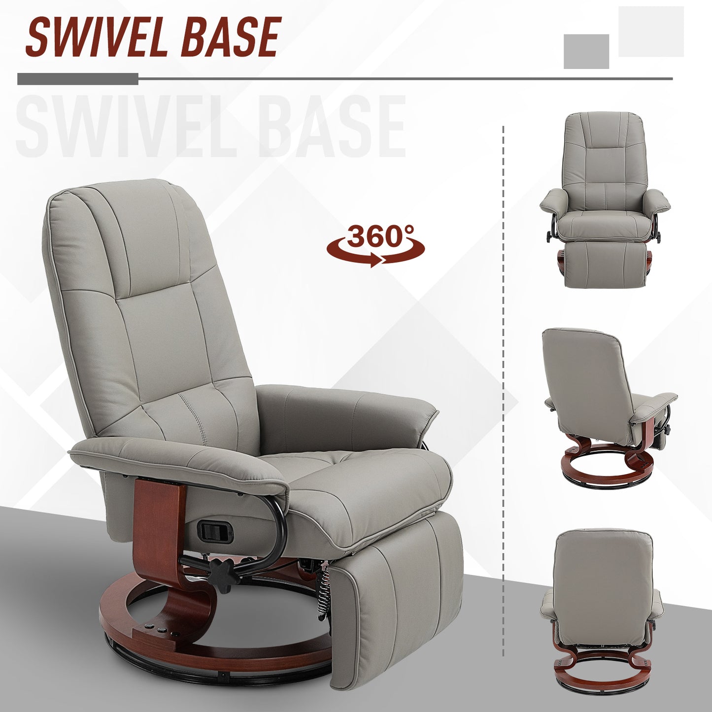 HOMCOM Reclining Swivel Chair, with Footrest - Grey
