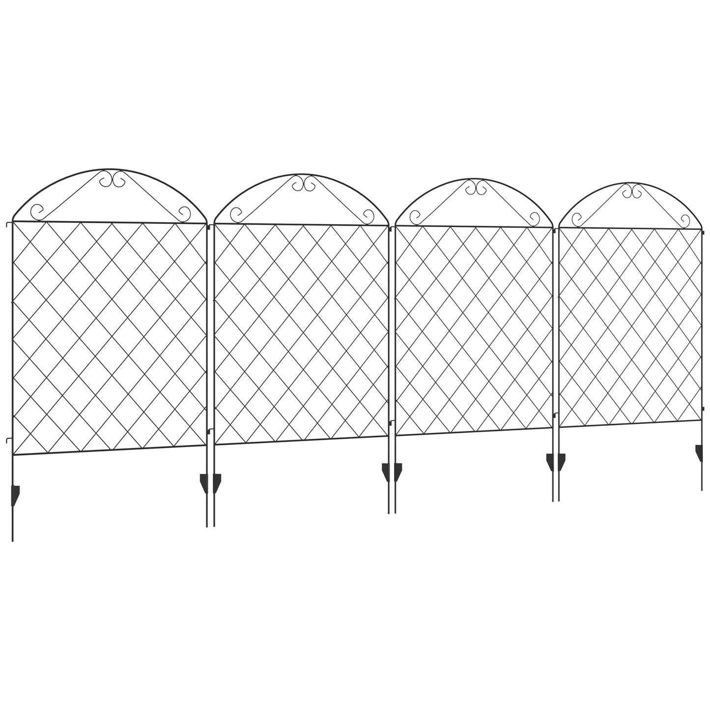 Photo of Outsunny 43in x 11.5ft Decorative Garden Fencing, Rustproof Metal Wire Picket Fence Panels, Black in Black colour on a white background