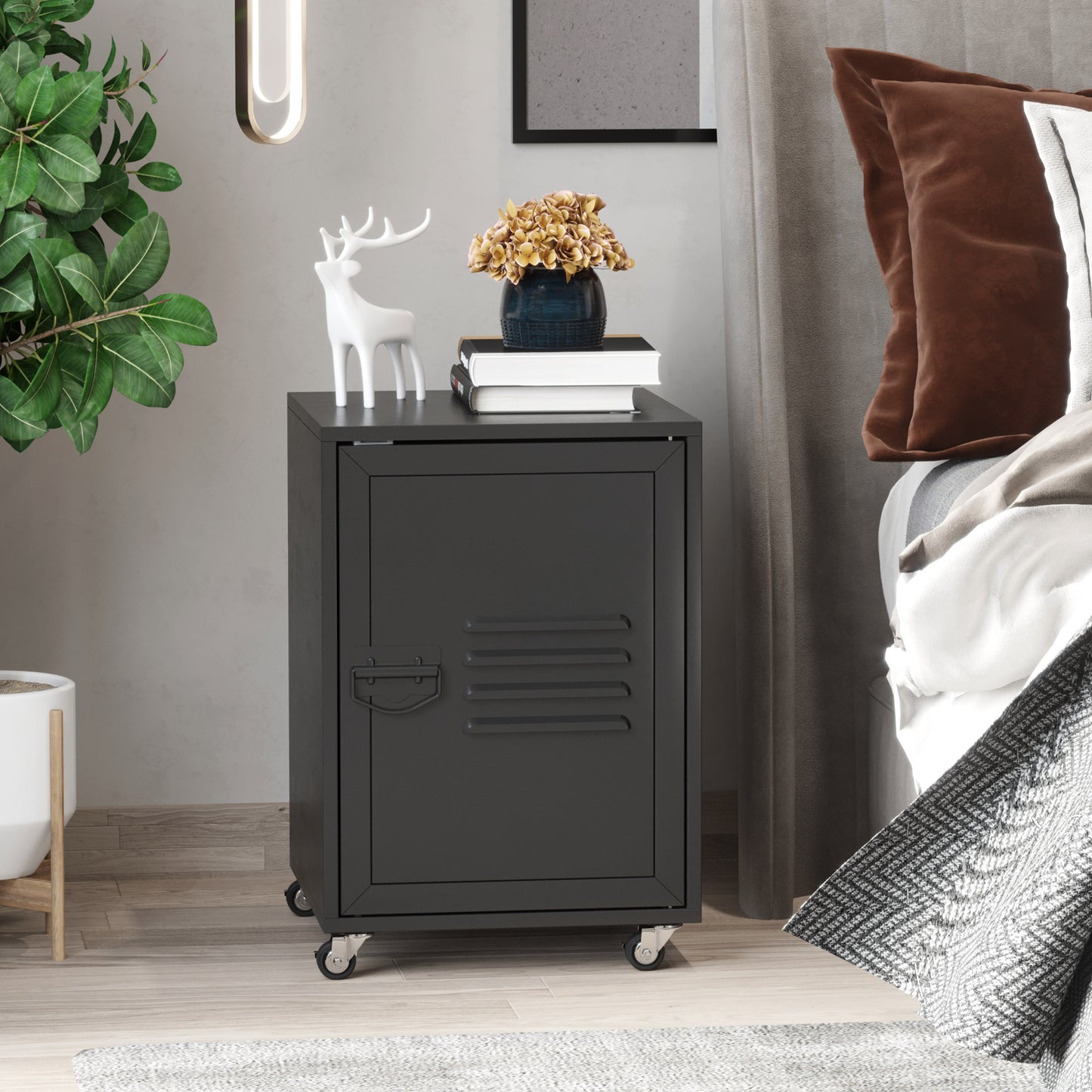 HOMCOM Rolling Metal Filing Cabinet, Industrial Mobile Storage Cabinet with Adjustable Shelf and Wheels for Home Office Living Room, Black