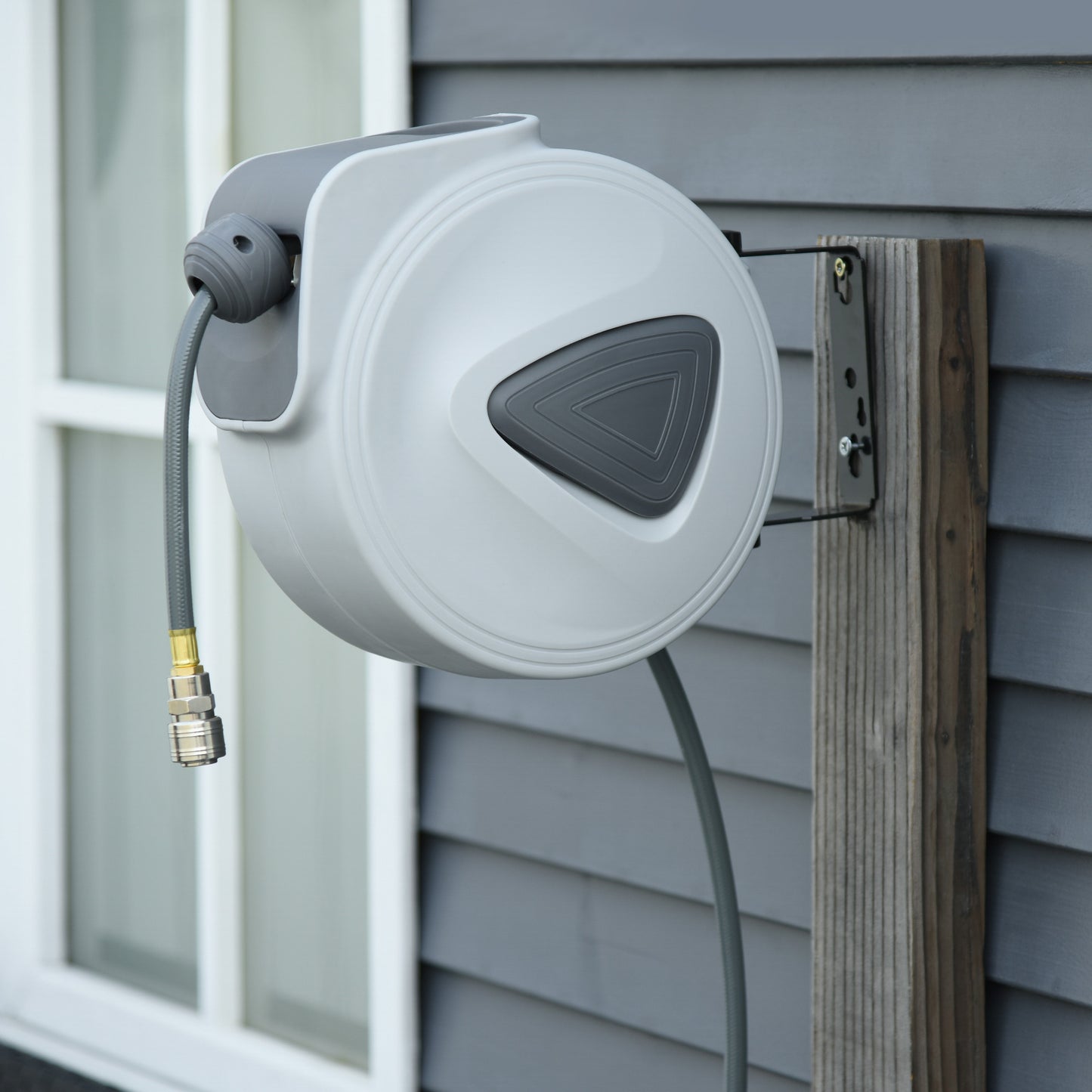 DURHAND Retractable Air Hose Reel, Wall Mount Auto Rewind Hose- Reel, 10m+ 90cm Diameter 3/ 8" 9.5mm, Connector 1/ 4" BSP, Grey