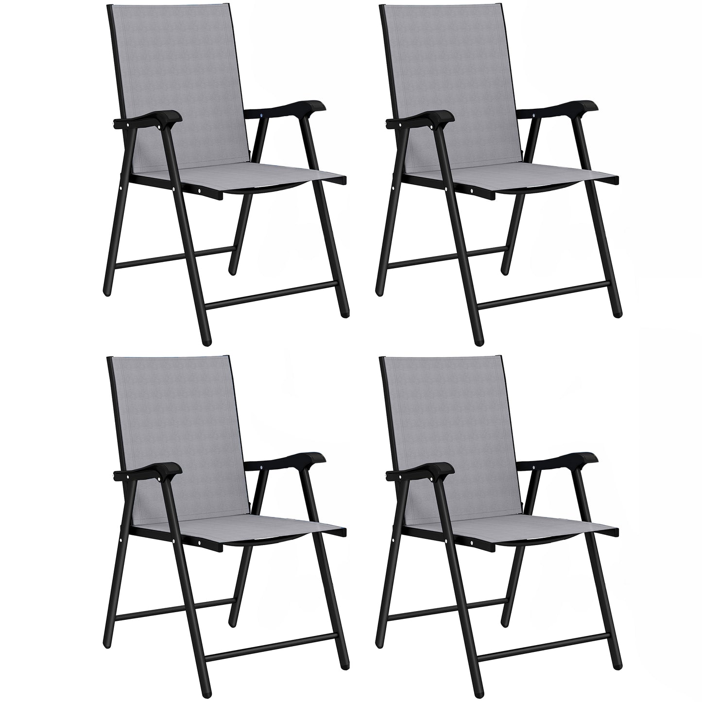 Photo of Outsunny Folding Garden Chairs Set of 4, Foldable Garden Dining Chairs with High Back, Armrests, Texteline Seat, Light Grey in Grey colour on a white background