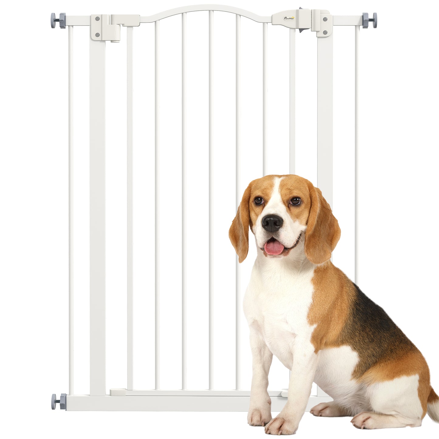 Photo of PawHut Pressure Fit Dog Stair Gate No Drilling Safety Gate Auto Close for Doorways, Hallways, 74-80cm Adjustable, 94cm Tall, White in White colour on a white background