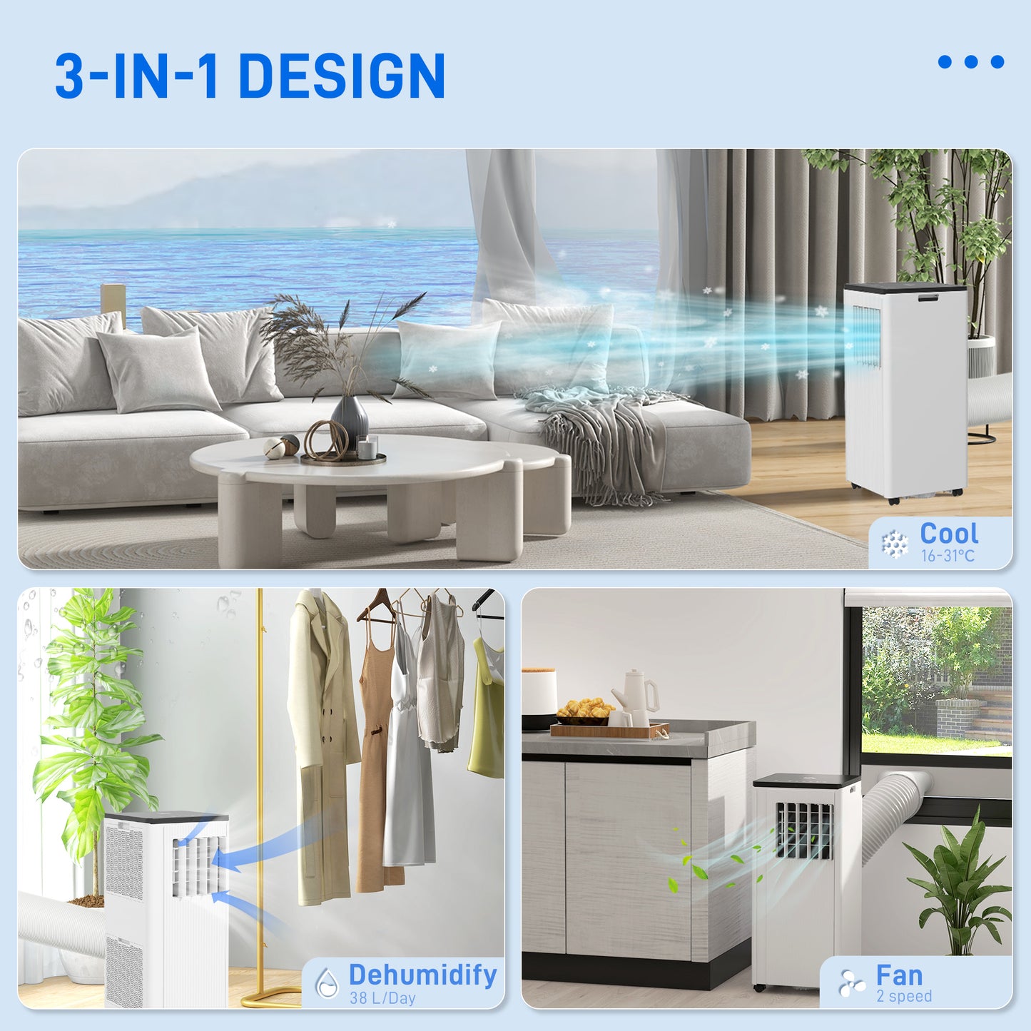 HOMCOM 9,000 BTU App-Controlled Mobile Air Conditioner, 20m² Radius - White