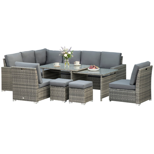 Photo of Outsunny Seven-Piece Rattan Garden Sofa Set, with Expanding Table - Grey in Grey colour on a white background