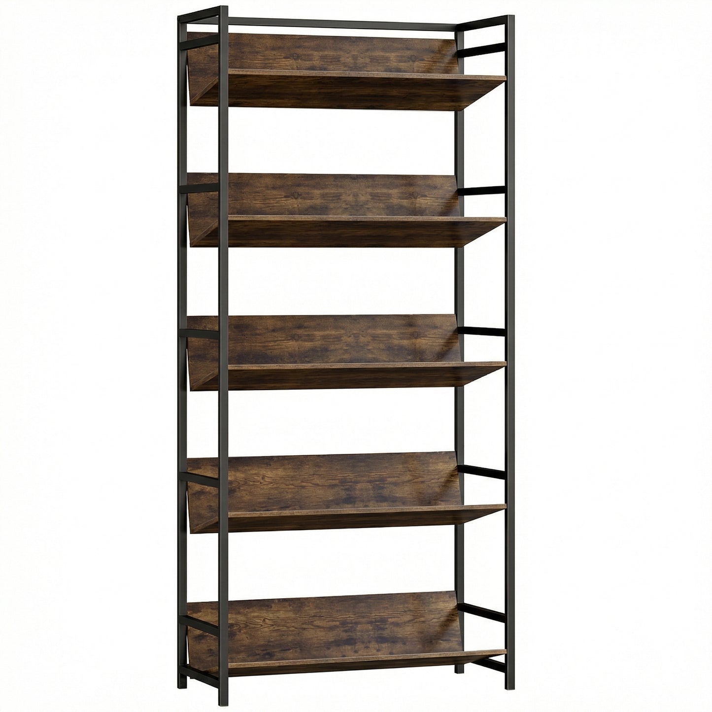 Photo of HOMCOM Bookshelf 5-Tier Metal Frame Room Divider Bookcase Storage Shelves for Living Room Rustic Brown in Brown colour on a white background