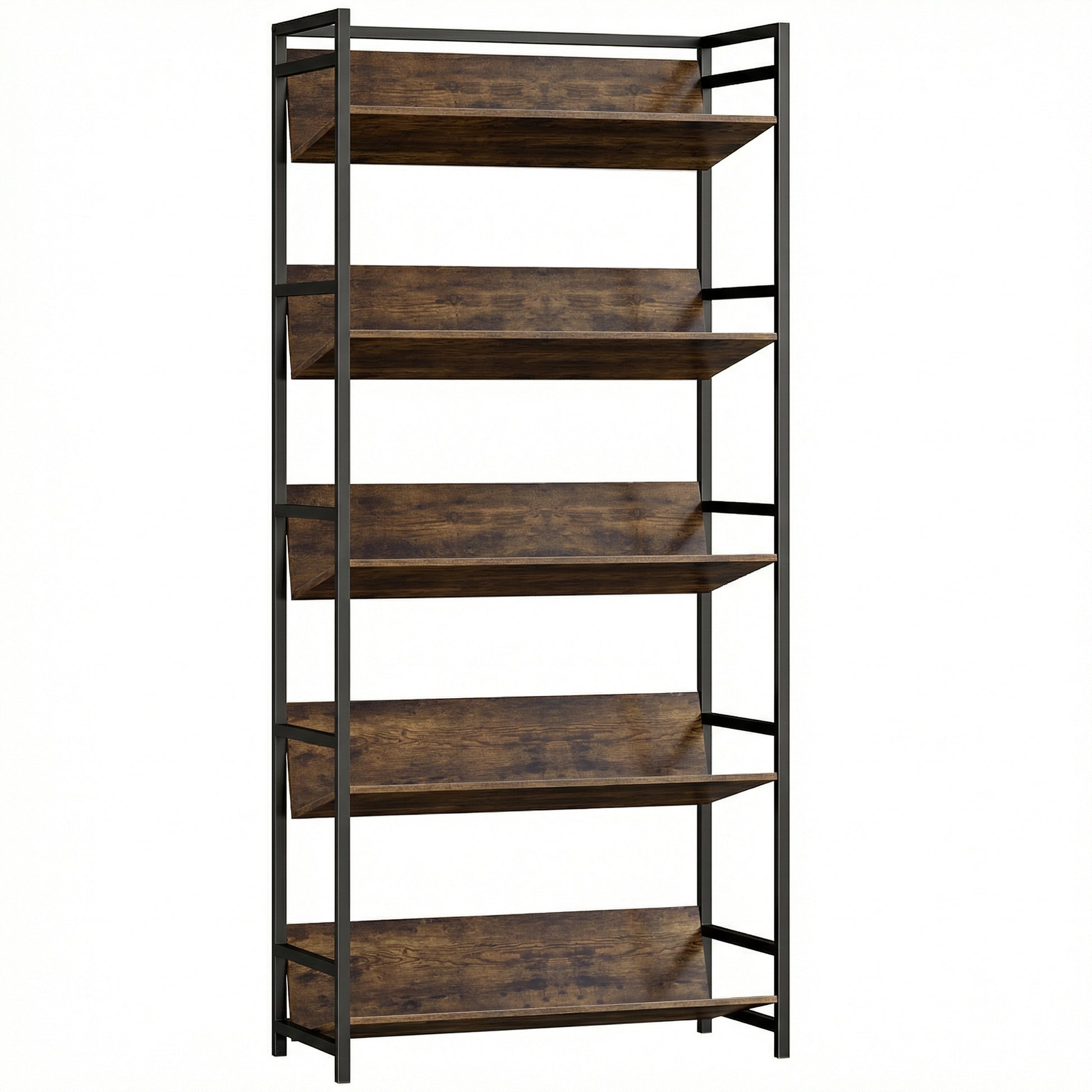 Photo of HOMCOM Bookshelf 5-Tier Metal Frame Room Divider Bookcase Storage Shelves for Living Room Rustic Brown in Brown colour on a white background