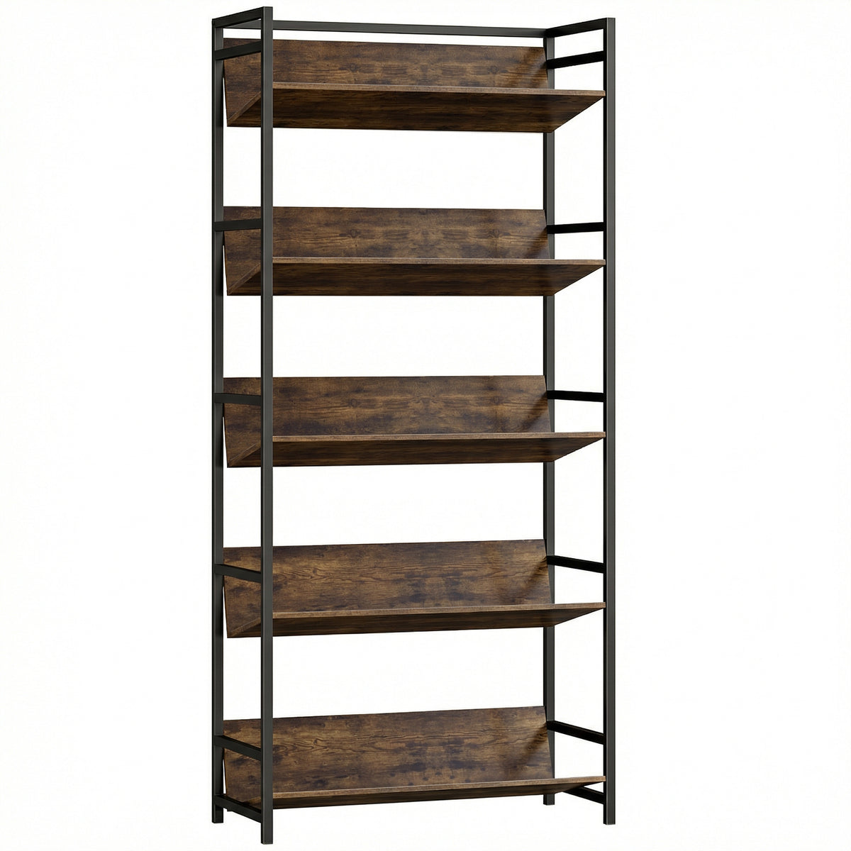 Photo of HOMCOM Bookshelf 5-Tier Metal Frame Room Divider Bookcase Storage Shelves for Living Room Rustic Brown in Brown colour on a white background