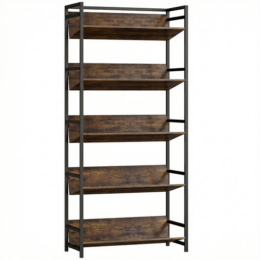 Photo of HOMCOM Bookshelf 5-Tier Metal Frame Room Divider Bookcase Storage Shelves for Living Room Rustic Brown in Brown colour on a white background