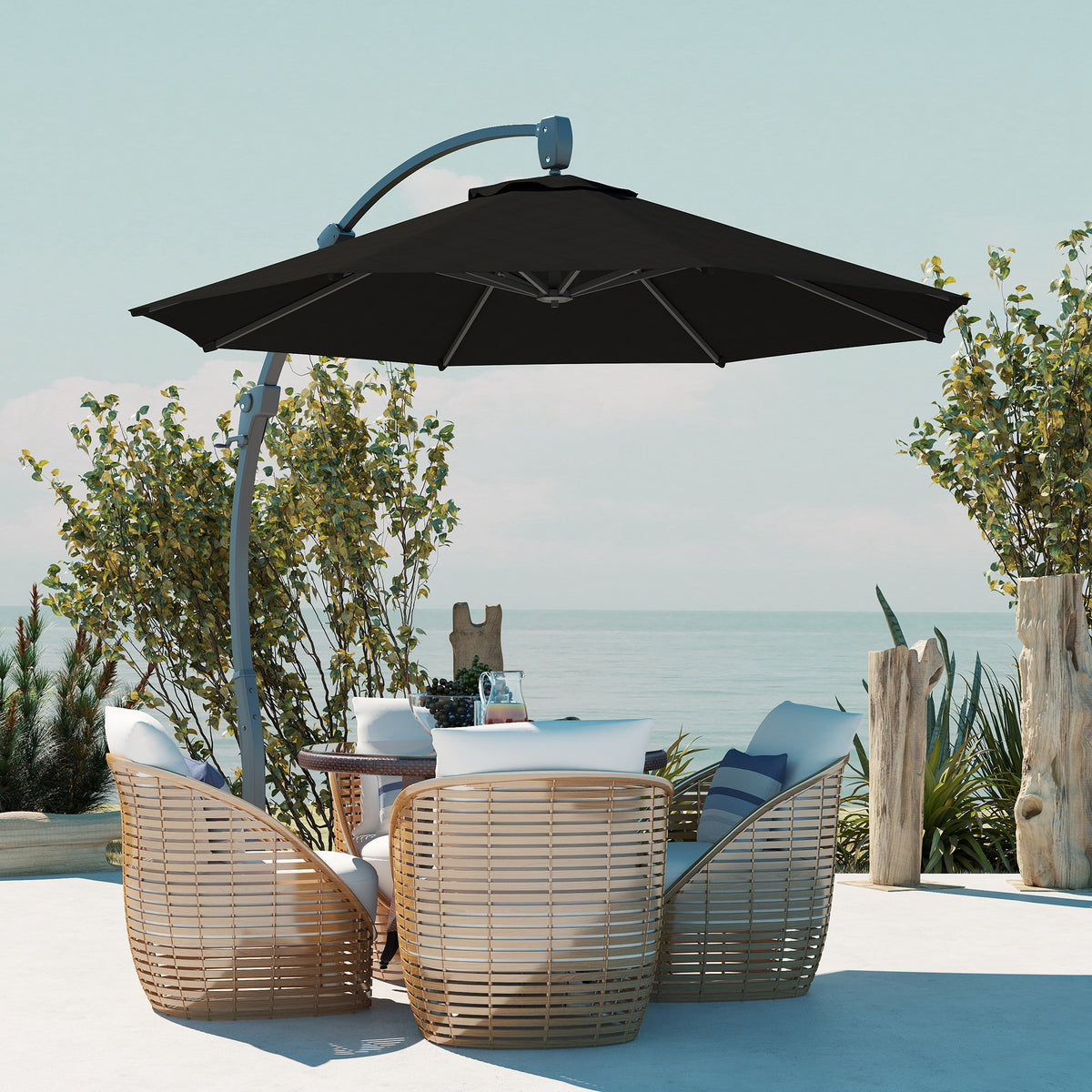 Outsunny black cantilever umbrella shading outdoor patio seating