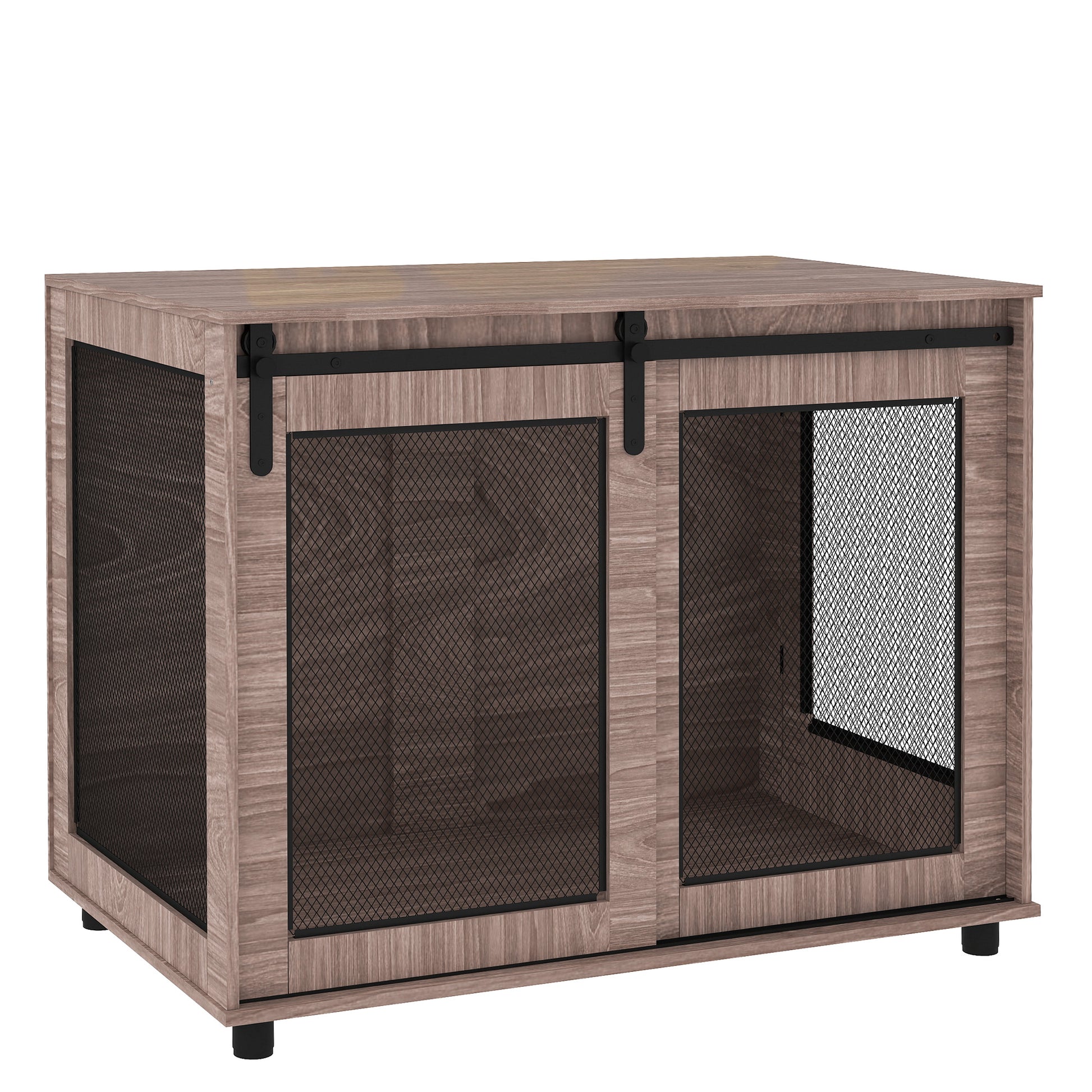 Photo of PawHut Dog Crate Furniture with Sliding Door for Large Dogs, Walnut Brown in Brown colour on a white background