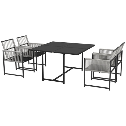 Photo of Outsunny Five-Piece Metal Dining Set, with Folding Back Chairs, Light Grey in Grey colour on a white background