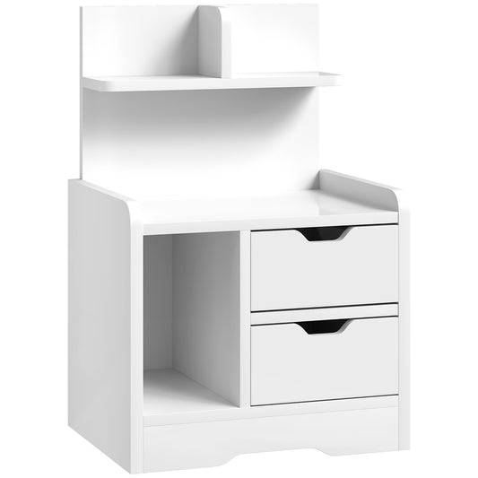 Photo of HOMCOM Bedside Table with 2 Drawers and Open Shelves - High Gloss White in White colour on a white background