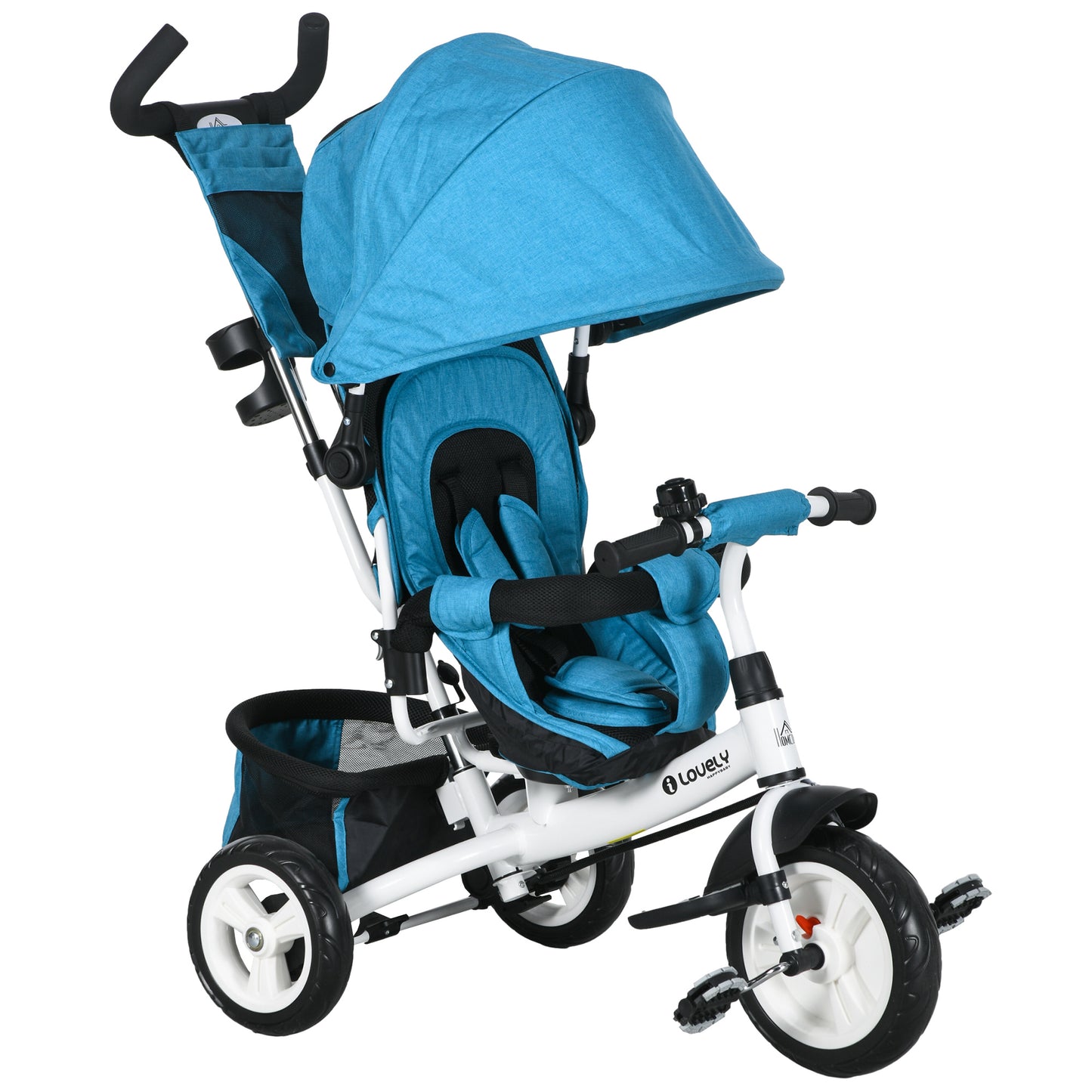 Photo of HOMCOM 6 in 1 Kids Trike with Parent Handle, Canopy, 5-point Seat Belt, Storage, Footrest, Brake, for 1-5 Years, Blue in Blue colour on a white background