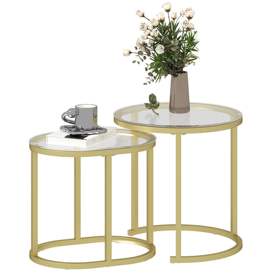 Photo of HOMCOM Nest of Tables with Steel Frame and Tempered Glass Tabletop, Modern Coffee Table Set of 2, Clear in Clear colour on a white background