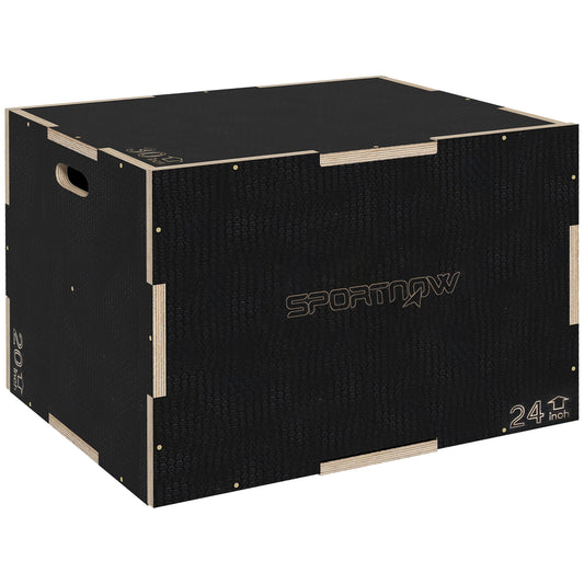 Photo of SPORTNOW Multi-Faceted Jump Box, Wooden Step Up Box, for Home, Gym, Exercise, 41/51/61cm - Black in Black colour on a white background