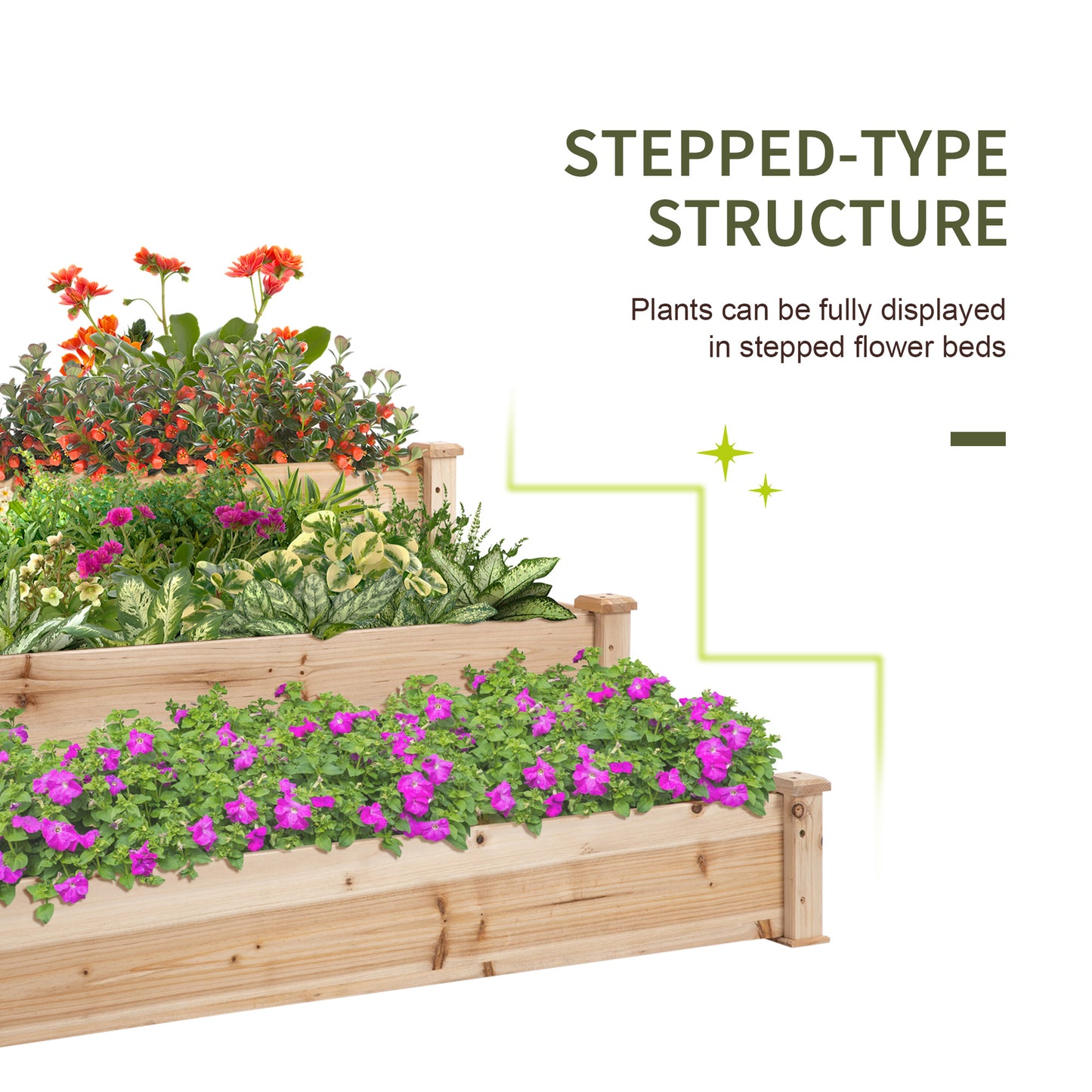 Outsunny 470L Raised Garden Bed, 3-Tier Planter Kit, Elevated Wooden Planters for Garden, Yard & Patio, Wooden Nature