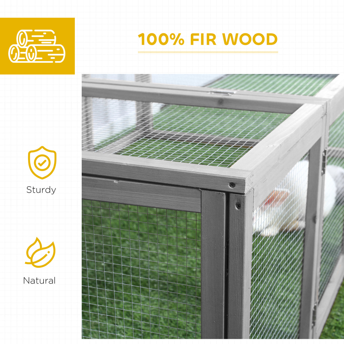PawHut 6ft Outdoor Rabbit Hutch for 2-4 Rabbits, Fir Wood Run with Wire Mesh & Openable Roof, 181 x 100 x 48 cm, Grey