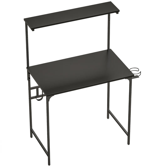 Photo of HOMCOM Computer Desk, 80cm Home Office Study Table with Hutch Shelf, Cup Holder, Headphone Hook, Black in Black colour on a white background