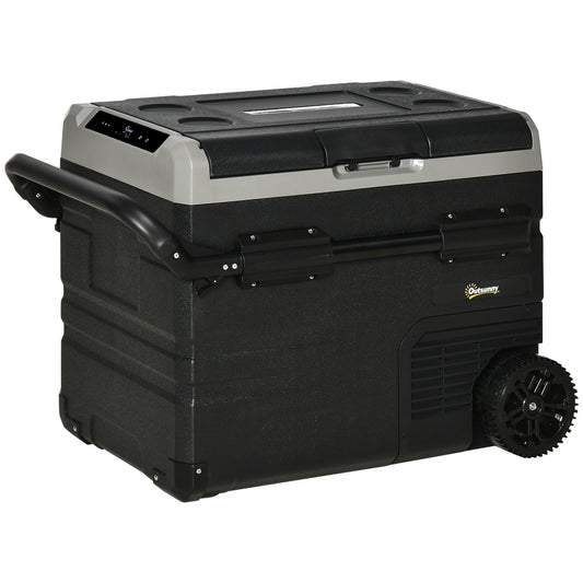 Photo of Outsunny 50L Camping Fridge, Portable Freezer Compressor Car Refrigerator with LED, Telescopic Handle, 12/24V DC 110-240V AC Electric Cool Box Down to -20℃ for Campervan RV Boat Travel Truck in Truck colour on a white background