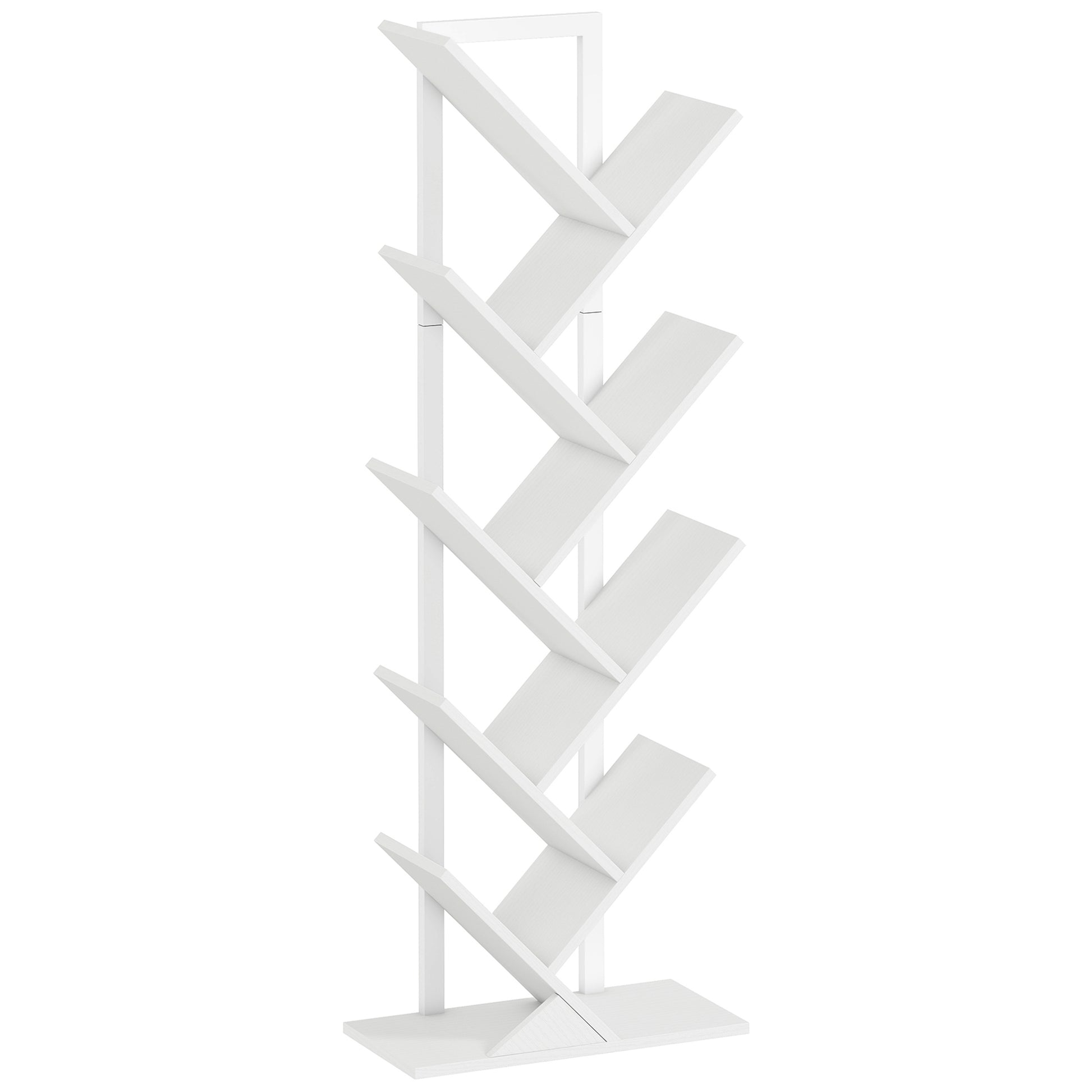 Photo of HOMCOM 9-Tier Tree Bookshelf, Industrial Free Standing Bookcase with Steel Frame, Display Storage White in White colour on a white background