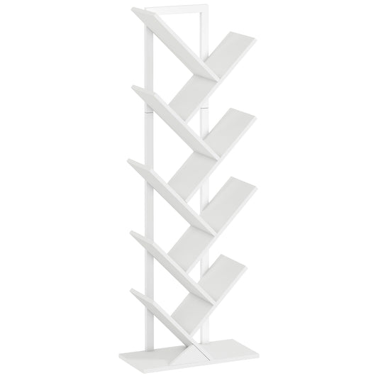 Photo of HOMCOM 9-Tier Tree Bookshelf, Industrial Free Standing Bookcase with Steel Frame, Display Storage White in White colour on a white background