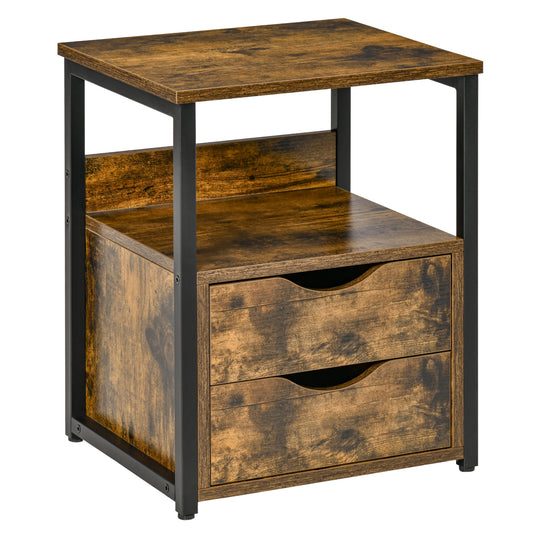 Photo of HOMCOM Industrial Side Table with Drawer, Sofa Table, Bedside Cabinet with Storage Shelf, Slim Nightstand for Living Room, Bedroom, Rustic Brown in Brown colour on a white background