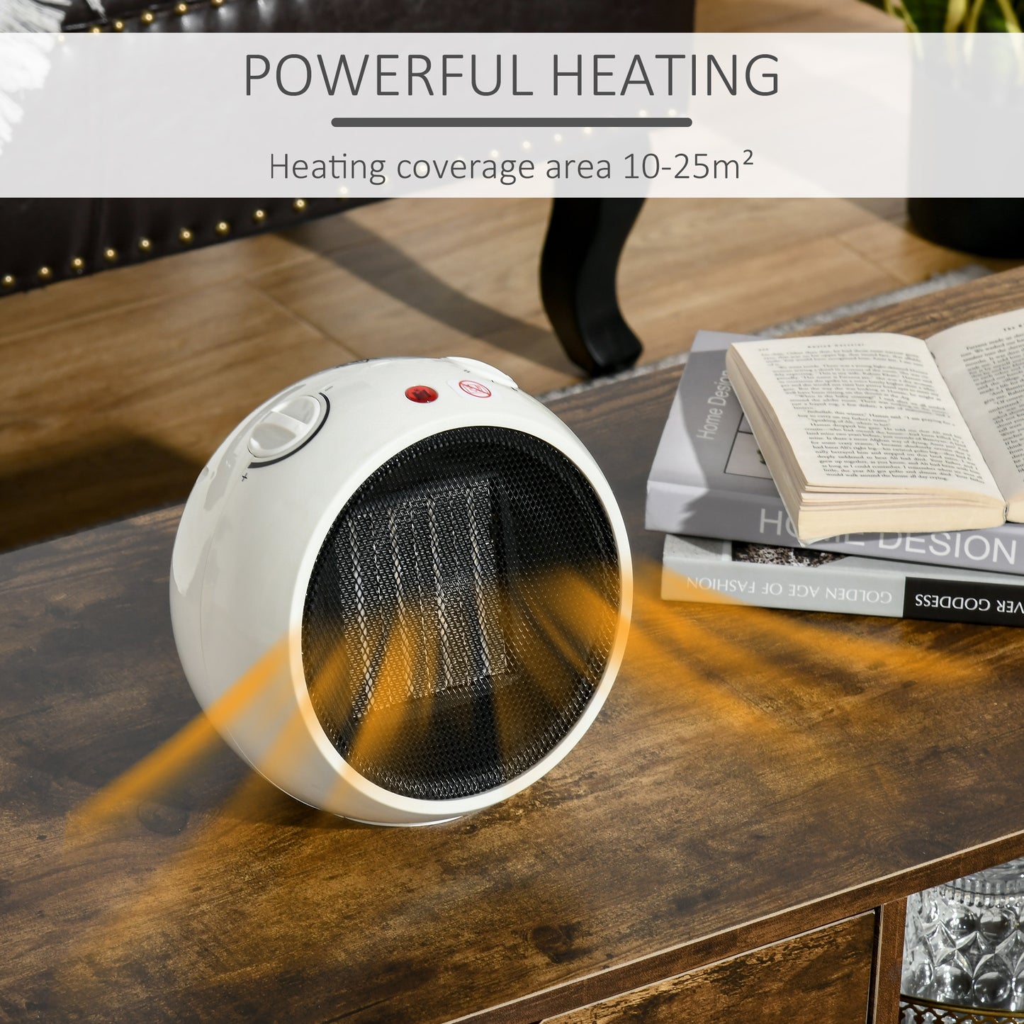 HOMCOM 1500W Small Space Heater, Ceramic Electric Plug in Fan Heater with 3 Heat Setting, Adjustable Temperature, Tip-Over, Overheating Protection, Low Energy, White