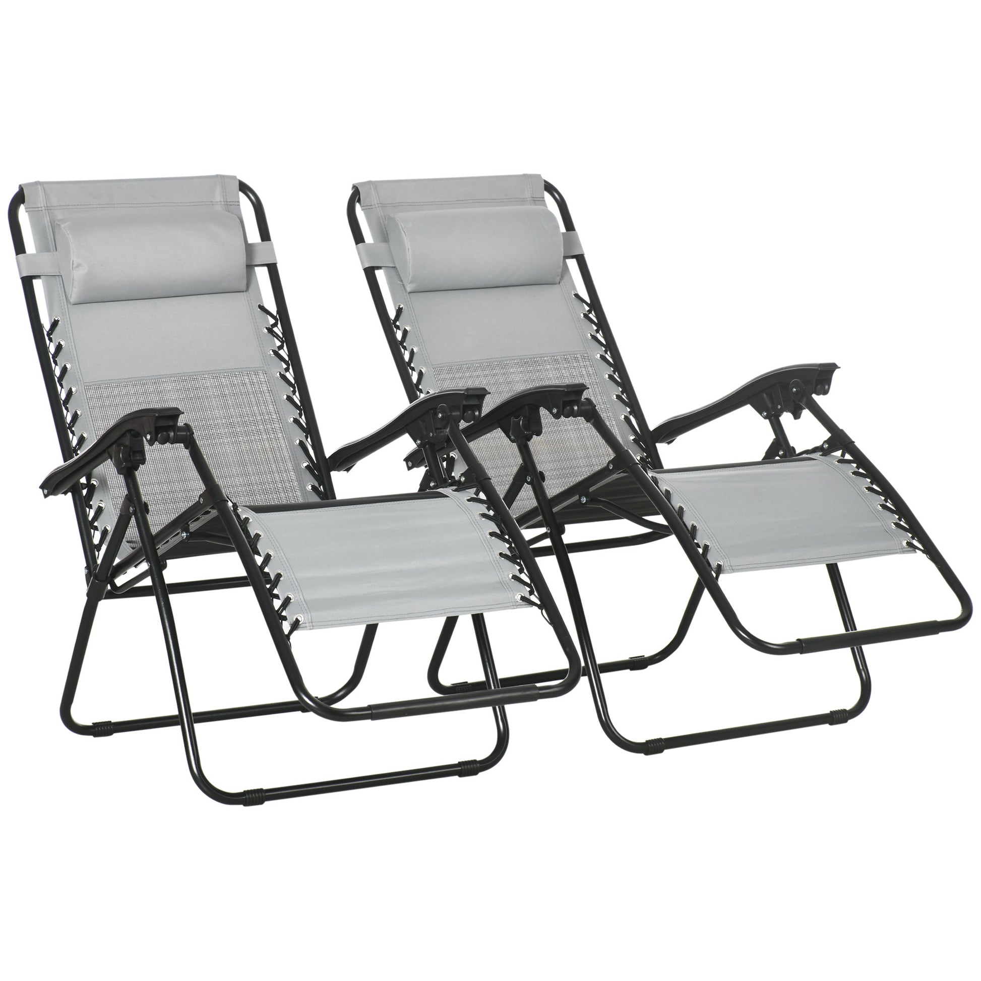 Photo of Outsunny Garden Recliner Chairs Set of 2, Outdoor Foldable Zero Gravity Chairs Set w/ Footstool and Detachable Headrest, Grey in Grey colour on a white background
