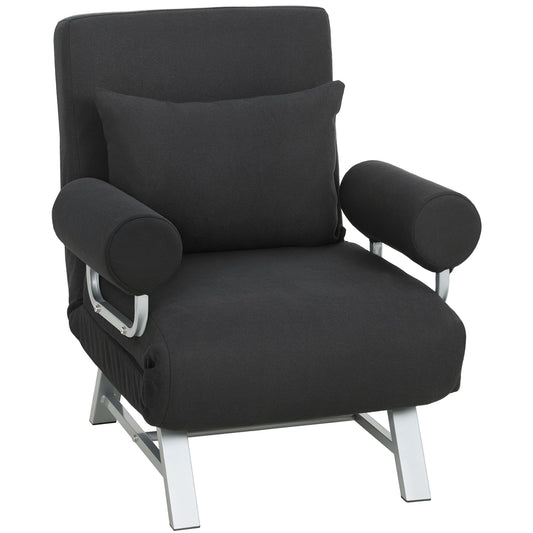 Photo of HOMCOM Single Sofa Bed, 3-in-1 Convertible Folding Chair Bed with Adjustable Backrest, Removable Armrests, Black in Black colour on a white background