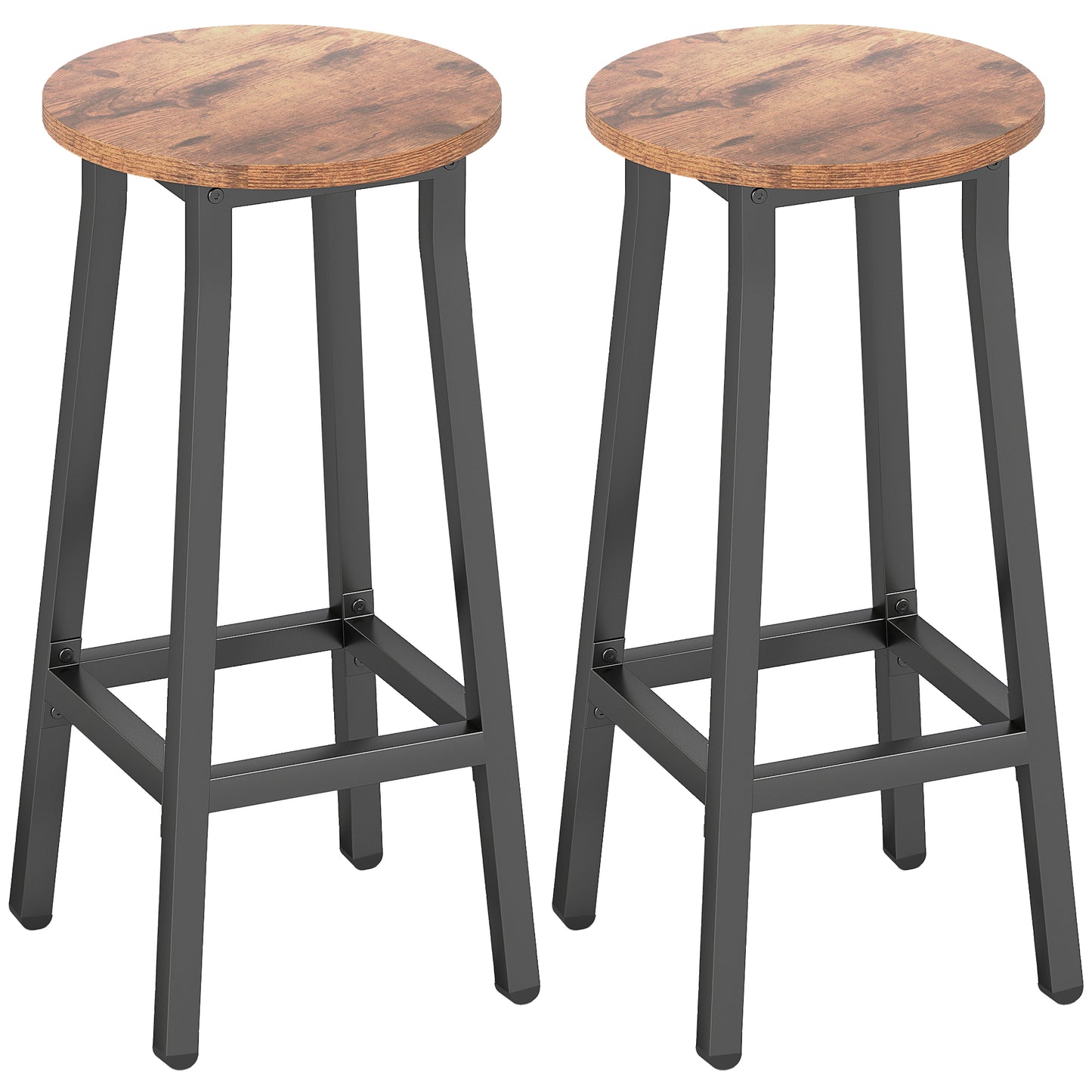 Photo of HOMCOM Bar Stools Set of 2 Breakfast Bar Stools with Footrest, Industrial Round, 32 x 32 x 65 cm, Rustic Brown in Brown colour on a white background