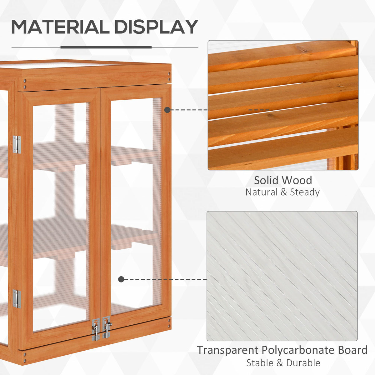 Outsunny 3-tier Wood Greenhouse Garden Polycarbonate Cold Frame Balcony Grow House with Storage Shelf for Plants, Flowers, Orange