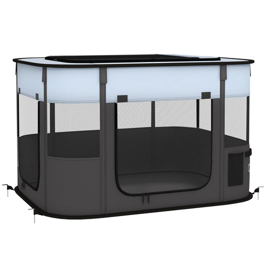 Photo of PawHut Foldable Dog Pen with Storage Bag for Indoor/Outdoor Use, Portable Pet playpen, with Ground Stakes - Grey in Grey colour on a white background