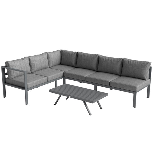 Photo of Outsunny 3 Pieces Garden Furniture Set, Aluminium Corner Lounge Set with Adjustable Backrest and Coffee Table in Table colour on a white background