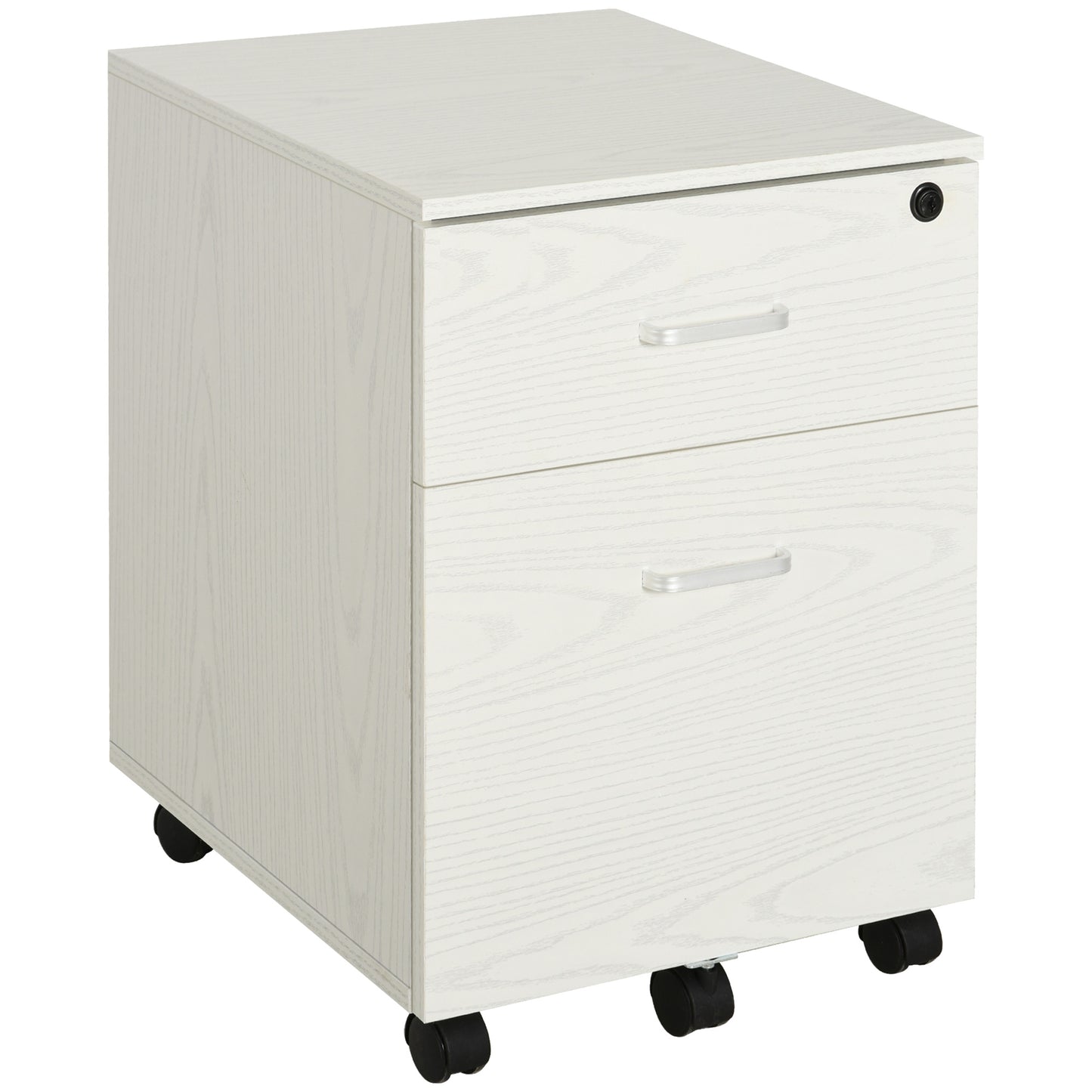 Photo of Vinsetto 2-Drawer Locking Office Filing Cabinet w/ 5 Wheels Rolling Storage Hanging A4 Cupboard Home Organisation White Wood Grain in Grain colour on a white background