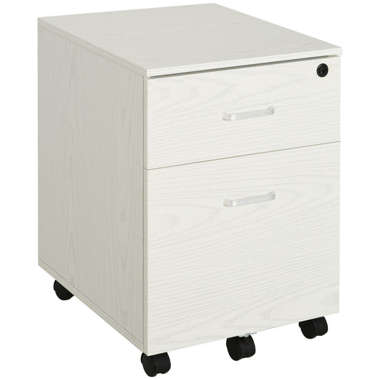 Photo of Vinsetto 2-Drawer Locking Office Filing Cabinet w/ 5 Wheels Rolling Storage Hanging A4 Cupboard Home Organisation White Wood Grain in Grain colour on a white background