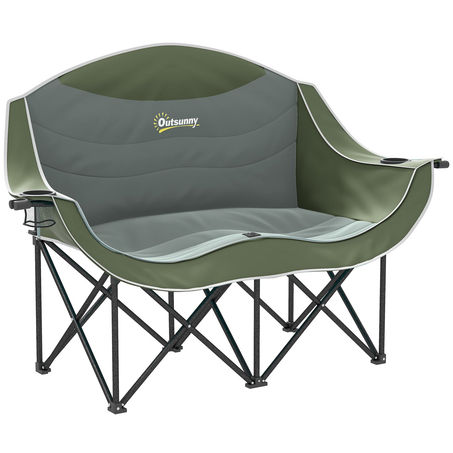 Photo of Outsunny Double Camping Chair for Adults with Armrests, Heavy Duty Oversized Padded Folding Chair with Carry Bag, Cup Holders for Outdoor Hiking Picnic Camping Fishing, 250kg Capacity, Green in Green colour on a white background