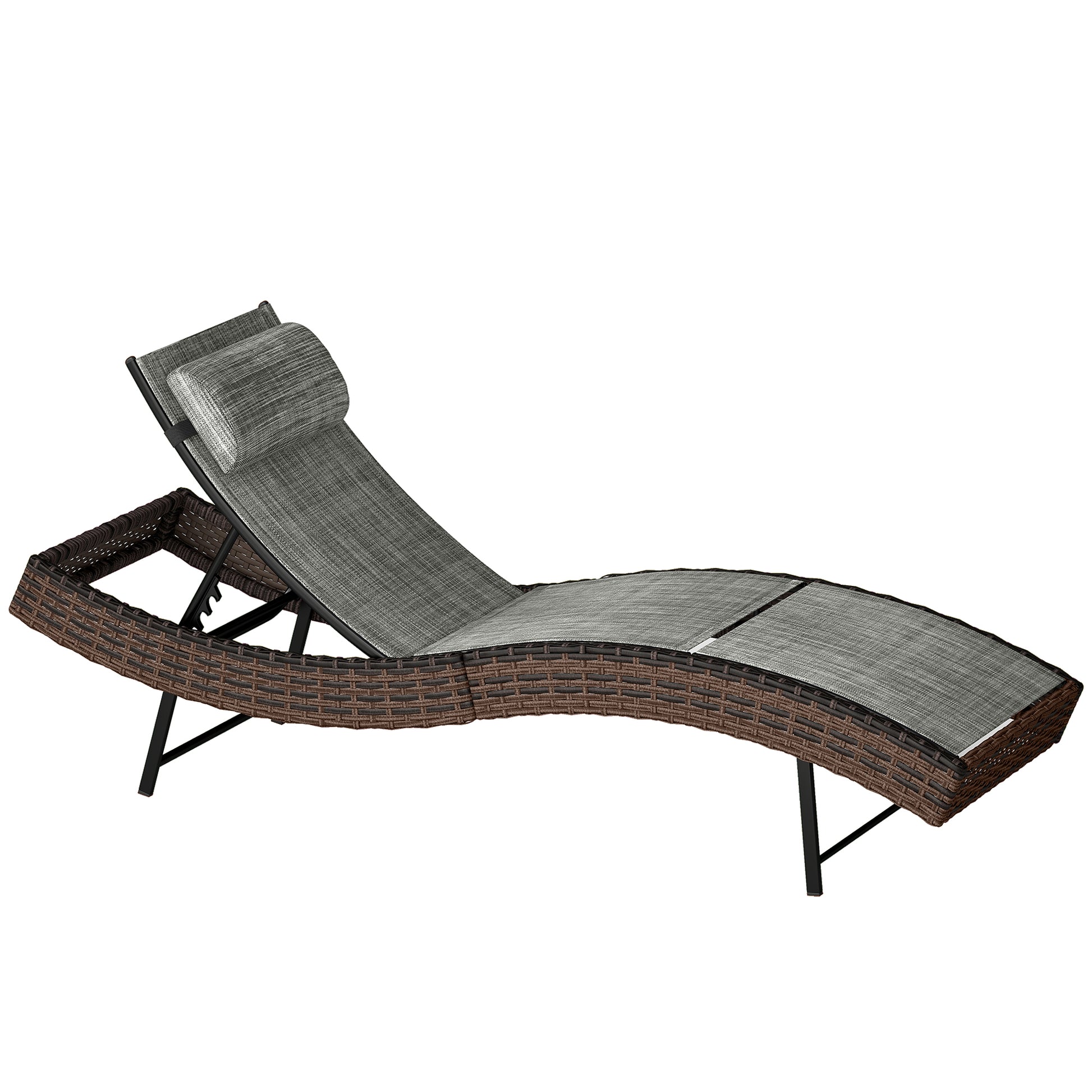 Photo of Outsunny Rattan Sun Lounger, Garden Recliner with 5 Position Adjustable Back, S Shaped Texteline Seat, Headrest, Brown in Brown colour on a white background