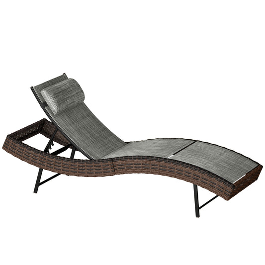 Photo of Outsunny Rattan Sun Lounger, Garden Recliner with 5 Position Adjustable Back, S Shaped Texteline Seat, Headrest, Brown in Brown colour on a white background