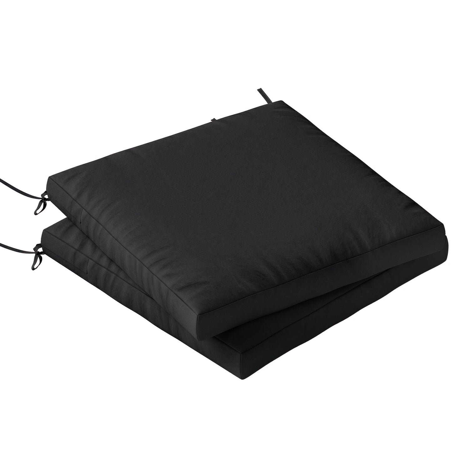 Photo of Outsunny Outdoor Seat Cushions Set of 2 with Ties, Waterproof Garden Seat Pads, Black in Black colour on a white background