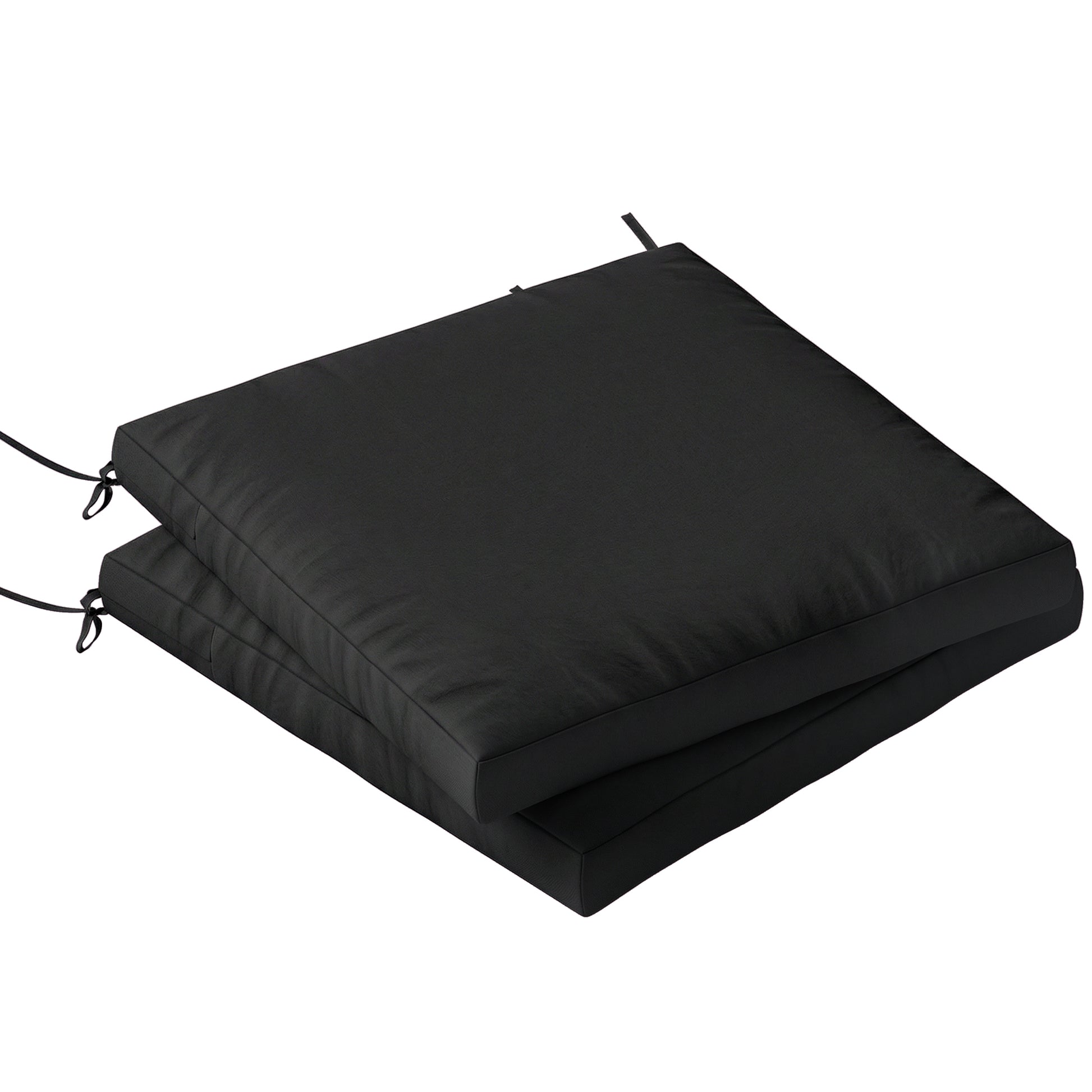 Photo of Outsunny Outdoor Seat Cushions Set of 2 with Ties, Waterproof Garden Seat Pads, Black in Black colour on a white background