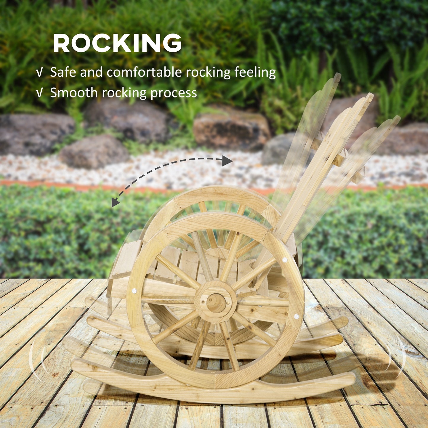 Outsunny Wooden Adirondack Rocking Chair Reclining Armchair Garden Furniture Patio Porch Rocker - Natural