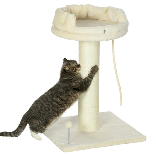 Photo of PawHut Cat Tree, with Sisal Wrapped Scratching Post - Cream in Cream colour on a white background