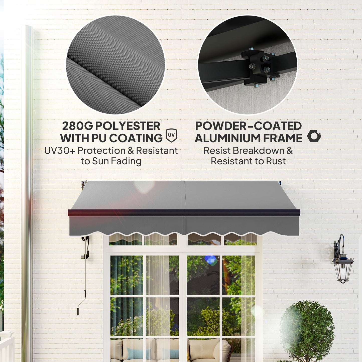 Outsunny 2.5 x 2m Electric Awning with Remote Controller, Aluminium Frame Retractable Awning, Dark Grey