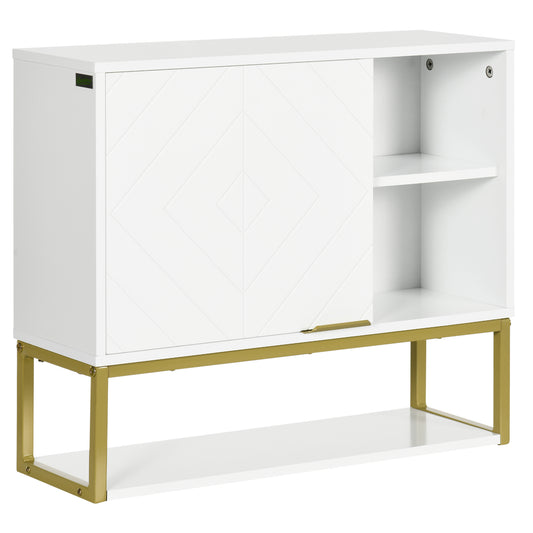 Photo of kleankin Bathroom Wall Cabinet, Over Toilet Storage Cabinet with Door and Storage Shelves for Hallway, Living Room, White in White colour on a white background