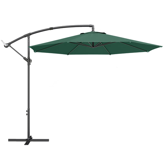 Photo of Outsunny 3 m Overhanging Cantilever Parasol, with Cross Base - Dark Green in Green colour on a white background
